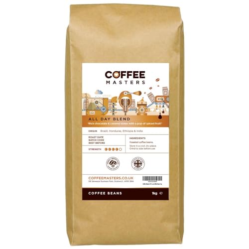 Coffee Masters All Day Blend Espresso Coffee Beans 1kg - Medium Roast for Strong and Full Bodied Espresso - Whole Coffee Beans Ideal for Espresso Machines - Coffee - 1 kg (Pack of 1)