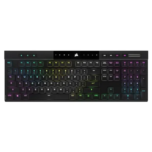 Corsair K100 AIR Wireless RGB Mechanical Gaming Keyboard - Ultra-Thin, Sub-1ms Slipstream , Low-Latency Bluetooth, Cherry MX Ultra Low Profile Keyswitches - NA Layout, QWERTY - Black - K100 AIR WIRELESS - CHERRY MX Ultra Low Profile Switches