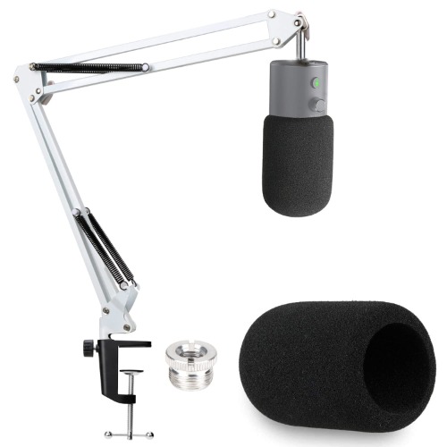 YOUSHARES Razer Seiren X White Boom Arm with Pop Filter - Mic Stand with Foam Cover Windscreen Compatible with Razer Seiren X Streaming Microphone(White)