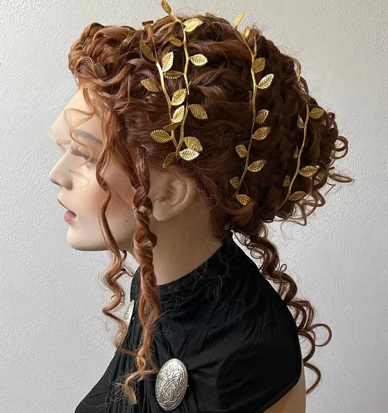 Greek goddess Cosplay Synthetic Lace front wig, goddess costume, brown wig, curly wig