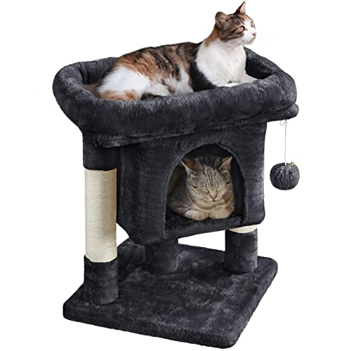 Yaheetech 23.5in Cat Tree Tower, Cat Condo with Sisal-Covered Scratching Posts, Cat House Activity Center Furniture for Kittens, Cats and Pets - Black - Black - 16x16x23.5in