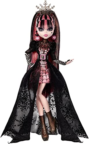 Monster High Draculaura Doll, Special Howliday Edition, Pink and Black Gown, High Fashion, Holiday Collection, Gifts for Girls and Boys - Simplified Packaging