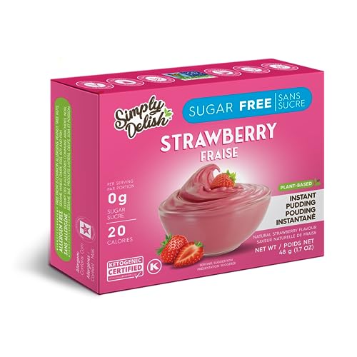 Simply Delish Sugar-Free Pudding Mix and Pie Filling - Strawberry Flavor - 48 gr - Vegan, Gluten Free, Non-GMO, Lactose Free, Halal - Keto Friendly Pudding - Made With Natural Ingredients (Packaging may vary) - Strawberry - Filling