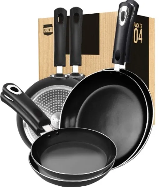 KICHLY Nonstick Frying Pan Set - 3 Piece Induction Bottom - 8 Inches, 9.5 Inches and 11 Inches (4)