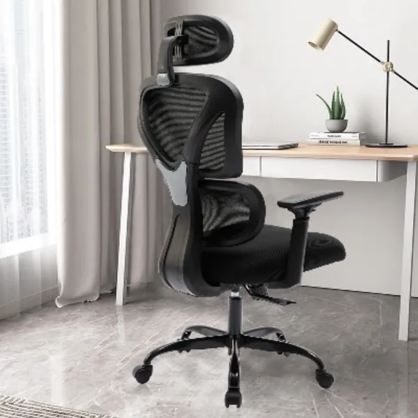Ergonomic Office Chair - KERDOM Comfortable Computer Chair with Adjustable Headrest and Armrests, High Back Mesh Gaming Chair Executive Swivel Chair(Black)