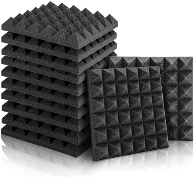 Kuchoow 12 Pack Sound Proof Foam Panels 2" X 12" X 12" Foam for Walls Sound Absorbing Foam Padding with High Density for Decreasing Noise and Echoes Soundproof Foam for indoor (2" X 12" X 12" Pyramid Type)