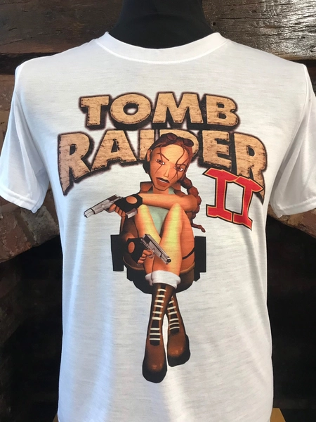 Tomb Raider 2 - Lara Croft - White T-Shirt. 90's. Retro gaming. Male & Female all sizes. Custom Made. Game.