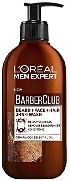 L'Oréal Paris Men Expert Barber Club 3-in-1 Beard, Face and Hair Cleansing Wash For Men, Enriched with Essential Oils, 200ml