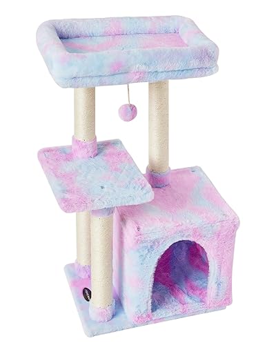 FISH&NAP Cute Cat Tree Kitten Cat Tower for Indoor Cat Condo Sisal Scratching Posts with Jump Platform Cat Furniture Activity Center Play House Rainbow - Rainbow