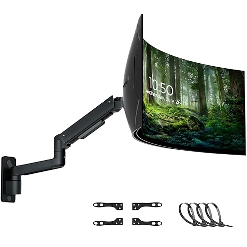 PUTORSEN 17-49 inch Premium Ultrawide Monitor Wall Mount, Heavy Duty Single Wall Mount Monitor Arm up to 44lbs, Fully Adjustable Single Wall Monitor Arm Wall Mount Stand, VESA 75/100/200, Black - 17-49 inch