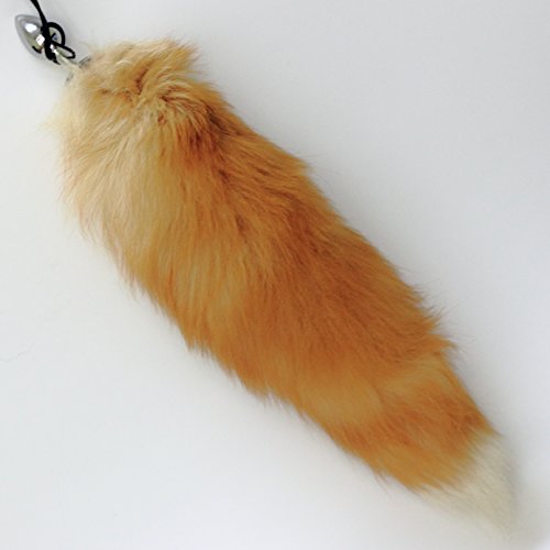 Multi-Function Real Fox Tail Fur Anal Plug Sexy Adult Toy Fashion Butt Stainless Steel Cosplay (Yellow, Small)