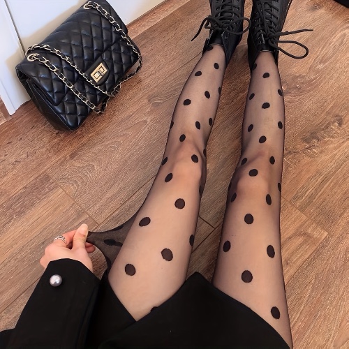 Polka Dot Mesh Pantyhose, Semi Sheer Slim Fit Pantyhose, Women's Stockings &amp; Hosiery