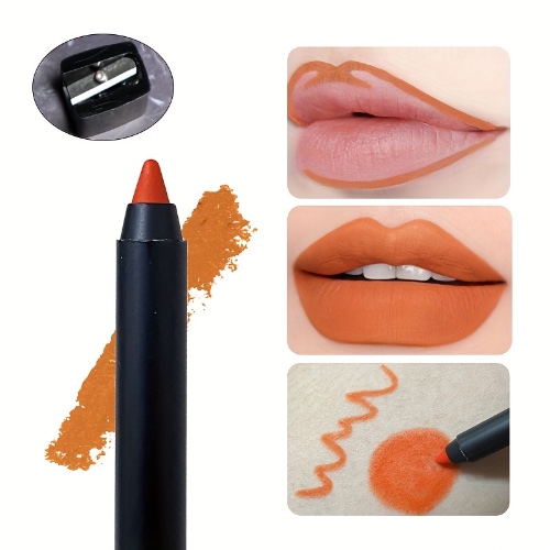 Orange Lip Liner Pen, Outline Lip Shape Matte Lipstick Pen, Waterproof, Smudge Proof With Pencil Sharpener