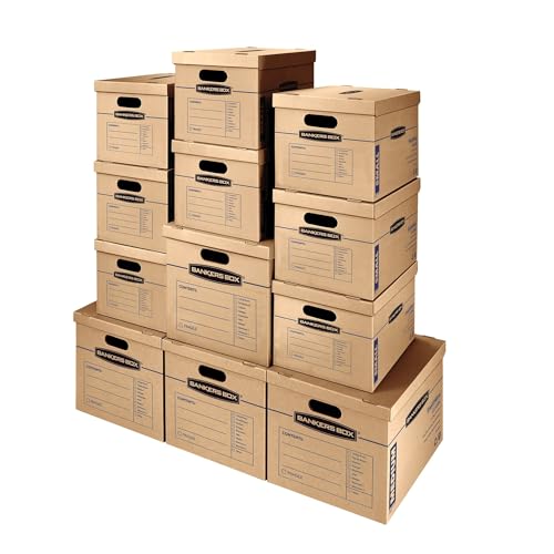 Bankers Box SmoothMove Classic Tape-free Moving Boxes, Storage Boxes With Lids and Easy Carry Handles, Assorted, 12 Pack (7716401) - Assorted 12 Pack