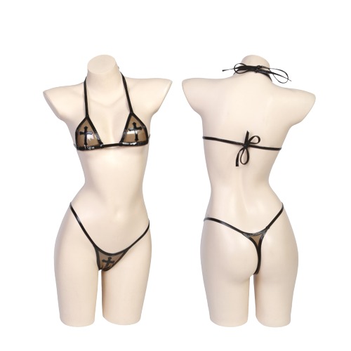 Soul Snatch | Parts: "See it Through" Transparent Bikini - Oily + Black Edge + Black Cross / One Size