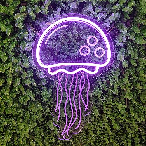 Jellyfish Neon Signs for Wall Decor Light Up Personalized for Bedroom, Bar, Birthday, Holiday Party, Wedding. USB Powered 3D Art Creative Purple Light LED with Dimmer Switch - Purple