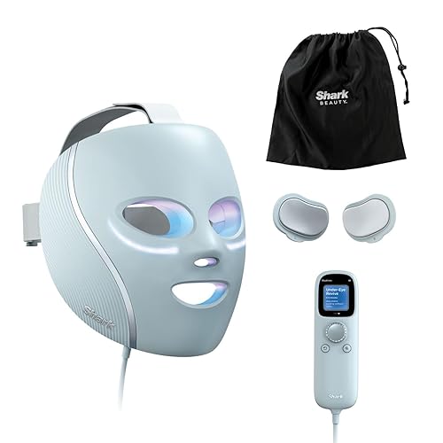 Shark CryoGlow LED Face Mask with Under-Eye Cooling, Anti-Ageing & Blemish Repair, Red & Blue LED, Infrared Light Therapy, USB-C, Remote Control, Storage Bag, Adjustable Straps - Blue Frost