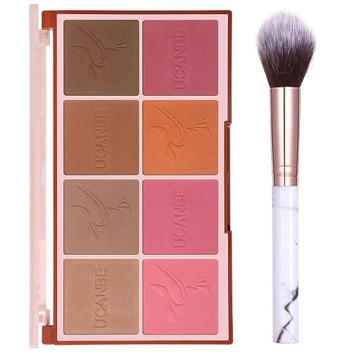 8 Colors Face Matte Blush Palette Shading Blusher with Brush - Buildable Facial Cheek Blusher Contour Bronzing Pressed Powder Makeup Pallet Women Gift Set (01 Matte) - 01 Matte - 6.77 Ounce (Pack of 1)