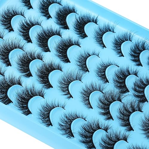 JIMIRE Faux Mink Eyelashes Fluffy Full False Lashes Cat-Eye Thick Volume 5 Styles Mixed Eye Extension 15-18MM Explosion Wispy Eye Lash Pack 20 Pairs - Dramatic Volume