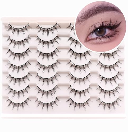 Losha Manga Lashes Fluffy Faux Mink Lashes 14 Pairs Natural False Lashes Pack Wispy Short Anime Lashes Look Like Individual Clusters (3D1009) - Anime Eye