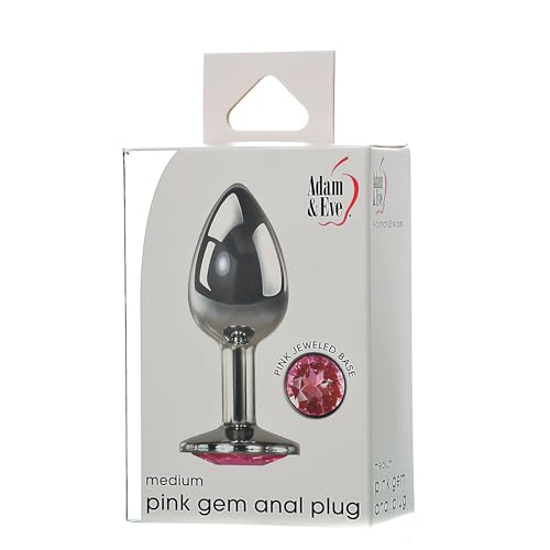 Adam & Eve Medium Gem Solid Metal Anal Plug with Safety Base, 3.25", Pink