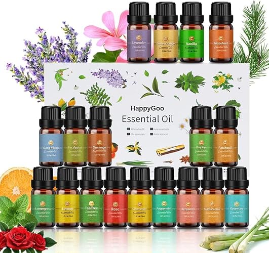 Essential Oils for Diffusers for Home, Diffuser Oil 18x10mL, Tea Tree, Lavender, Eucalyptus, Frankincense, Lemon Grass, Rosemary, Orange, Mint, Lemon, Cinnamon, Bergamot, Ylang-Ylang, Grapefruit, etc.