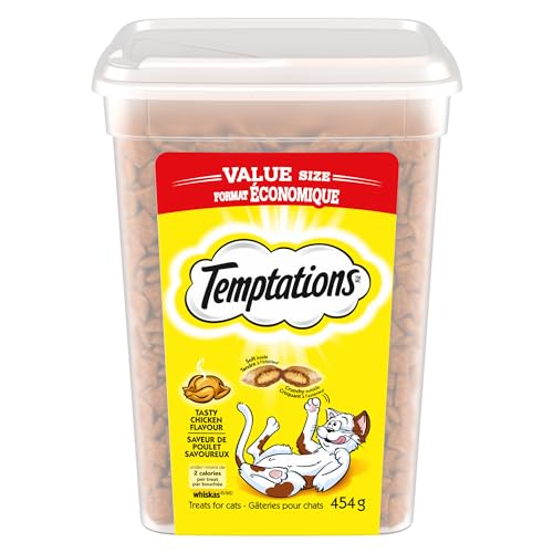 TEMPTATIONS Adult Cat Treats, Tasty Chicken Flavour, 454g Tub - Cat Treats - Chicken - 454 g (Pack of 1)