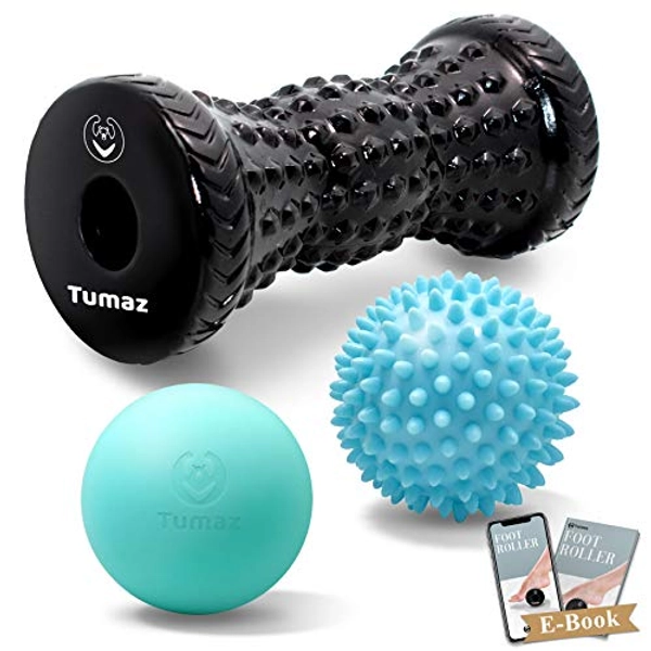 Tumaz Massage Ball & Foot Roller 3-in-1 Set with Spiky Ball, Lacrosse Ball, Massage Roller - Ergonomic Design to Relieve Plantar Fasciitis, Foot Massager for Deep and Superficial Muscle Pain - ◆【premium Set】 - Massage Ball & Diamon Foot Roller
