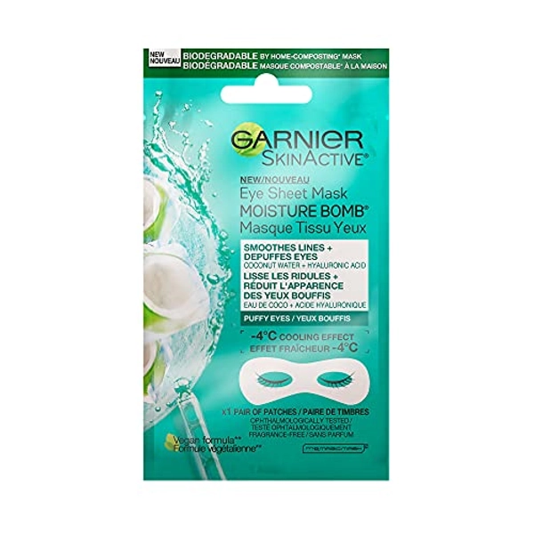 GARNIER Skinactive Moisture Bomb Energizing Eye Sheet Mask - with Coconut Water, 6 Grams