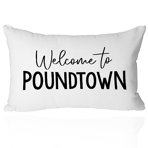 Welcome to Poundtown Farmhouse Pillow Cover, Rustic Lumbar Decorative Throw Pillows Cases, Funny Couple Themed Decorations for Home, Wedding, Gifts for Lovers Bride Husband Wife, (White, 12”x 20”) - White