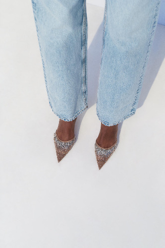 MESH SHOES WITH OPEN BACK HEEL AND STONES