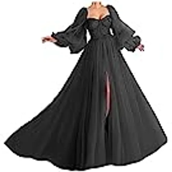 Xijun Puffy Sleeve Prom Dress Long Sweetheart Tulle Ball Gown Junior Princess Wedding Formal Evening Gowns with Split