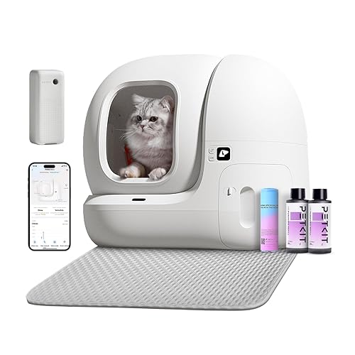 PETKIT Self Cleaning Cat Litter Box, PuraMax Cat Litter Box for Multiple Cats, App Control/xSecure/Odor Removal Automatic Cat Litter Box Includes Trash Bags and K3 Smart Air Purifier Spray