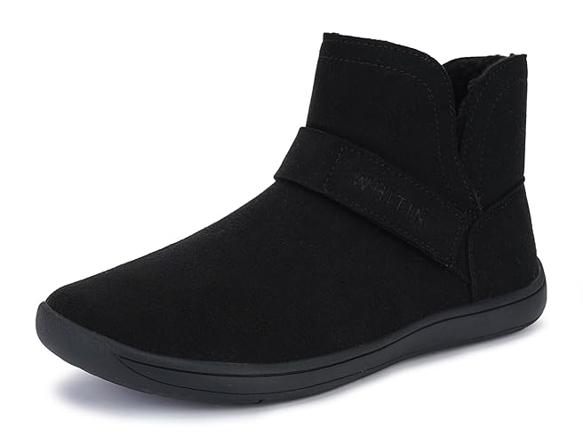 WHITIN Women's Wide Toe Box Warm Ankle Boots | Minimalist Barefoot | Zero Drop - 6.5 Wide - Black