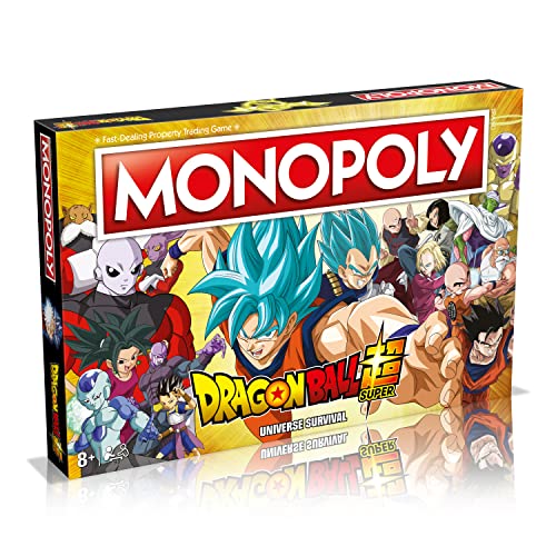 Winning Moves Dragon Ball Super Monopoly Board Game, Play with characters like Android 18, Jiren, Frieza and Goku himself, Choose your universe token in this 2 plus player game for ages 8 and up