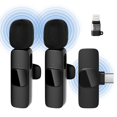 Qhot Wireless Microphones for iPhone iPad,[Lightning], Clip on Lapel Lavalier Bluetooth Microphone for Video Recording,PC, Laptop, Live Streaming,Podcast,Vlog,Youtube/TikTok(iOS&USB-C/2 Mic) - iOS&USB-C/2 Mic