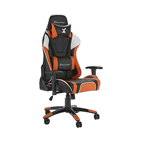 X-Rocker Agility Sport eSport Gaming Racing Desk Chair, Ergonomic Adjustable Computer Office Chair with Adjustable Lumbar Support and Headrest Pillow, Adjustable Swivel, 3D Armrests - Orange - Orange