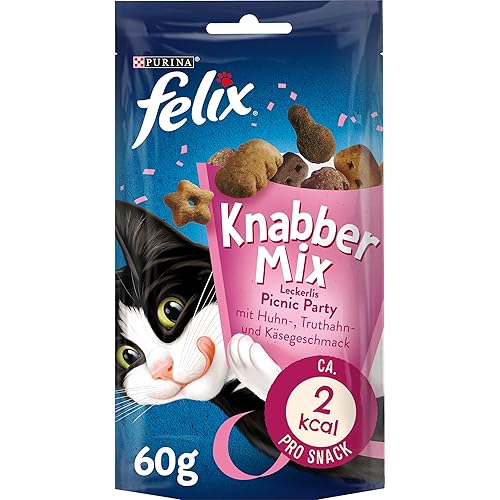 Felix Knabber Mix Picnic Party Cat Snack, Crispy Treat with 3 Flavours, Pack of 8