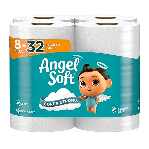 Angel Soft Toilet Paper, 8 Mega Rolls = 32 Regular Rolls, Soft and Strong Toilet Tissue - 320 sheet (Pack of 8)