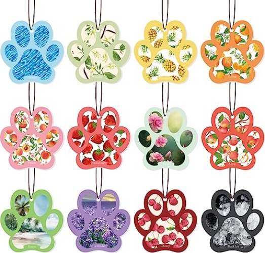 12 Pcs Cute Dog Paw Shape Car Air Fresheners Pet Lovers Automotive Hanging Incense Chips Car Rearview Mirror Pendant Mixed Scents Odor Eliminating for Women Men Gift Decor Accessories Fragrance Gifts - Dog Paw