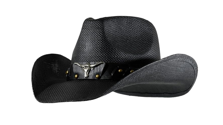grinderPUNCH Western Outback Cowboy Hat Men's Women's Style Classic Straw Western Cowgirl Hat - Black - Straw