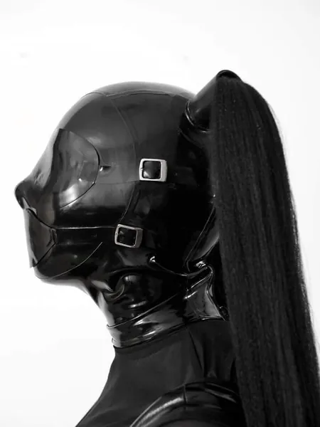 Lateksowy kaptur Bondage Demonic z kucykami unisex dla indywidualnego wymiaru
