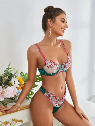SHEIN Floral Embroidered Mesh Sheer Sexy Lingerie