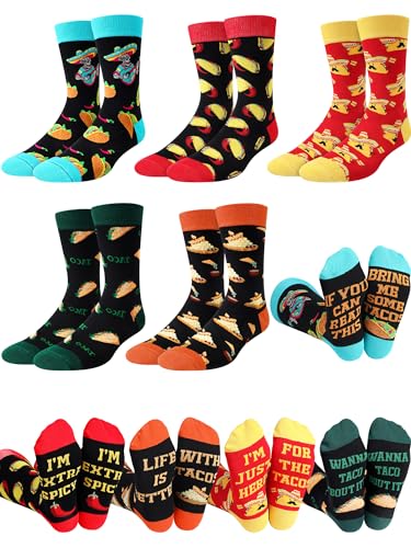 Halfchet 5 Pairs Taco Socks for Men Women Cute Taco Gifts Novelty Taco Pattern Crew Socks for Taco Lovers Mexican Fiesta Taco Day Party Favors