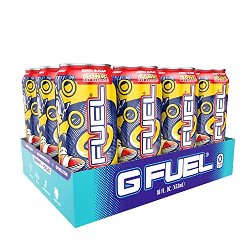 G Fuel Sonic Energy Drink, Sugar Free, Healthy Drinks, Zero Calorie, 300 mg Caffeine per Carbonated Can, Peach Ring Candy Flavor, Focus Amino, Vitamin + Antioxidants Blend - 12 Pack - Peach Rings
