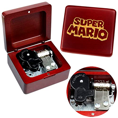 Sinzyo Music Box Vintage Wood Carved Mechanism Musical Boxs Gift For Birthday Valentine's Day Christmas Day(Super Mario Theme -Wine Red Box) - Super Mario Theme -Wine Red Box