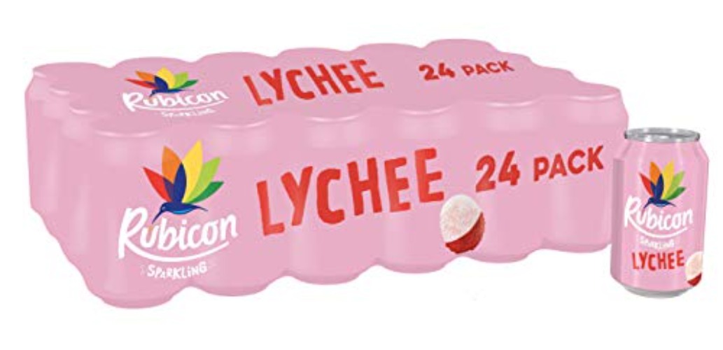 Rubicon 24 Pack Sparkling Lychee Flavoured Fizzy Drink with Real Fruit Juice, Handpicked Fruits for a Temptingly Intense Taste "Made of Different Stuff" - 24 x 330ml Cans - Lychee - 330ml - 24 Cans