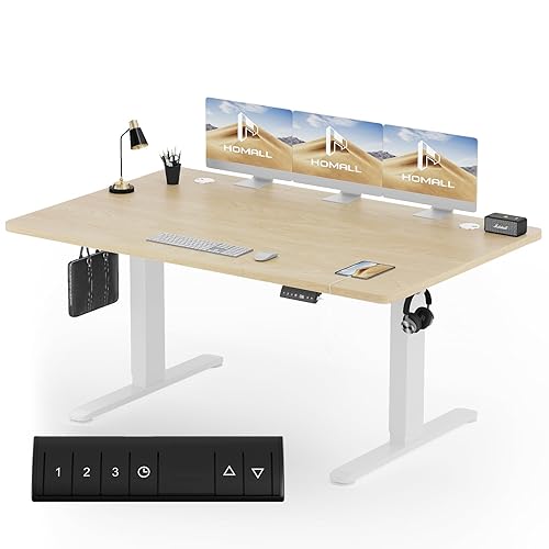 Homall Höhenverstellbarer Schreibtisch 160x80 cm, Schreibtisch Höhenverstellbar, Elektrischer Schreibtisch mit Vierteilige Tischplatte, Computertisch mit Memory Funktion,Standing Desk - 160_x_80_cm - Weiß + Beige