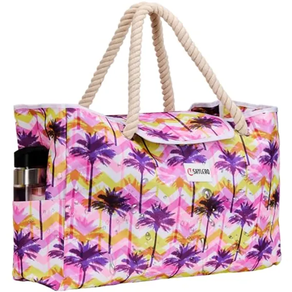 SHYLERO Beach Bag and Pool Bag Has Airtight Pouch, Magnetic Snap Closure. Beach Tote is Water Repellent. Family Size