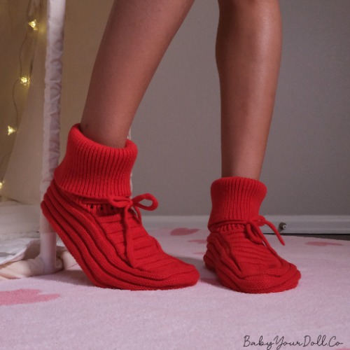 Red | Adult Knit Baby Booties | Size 1